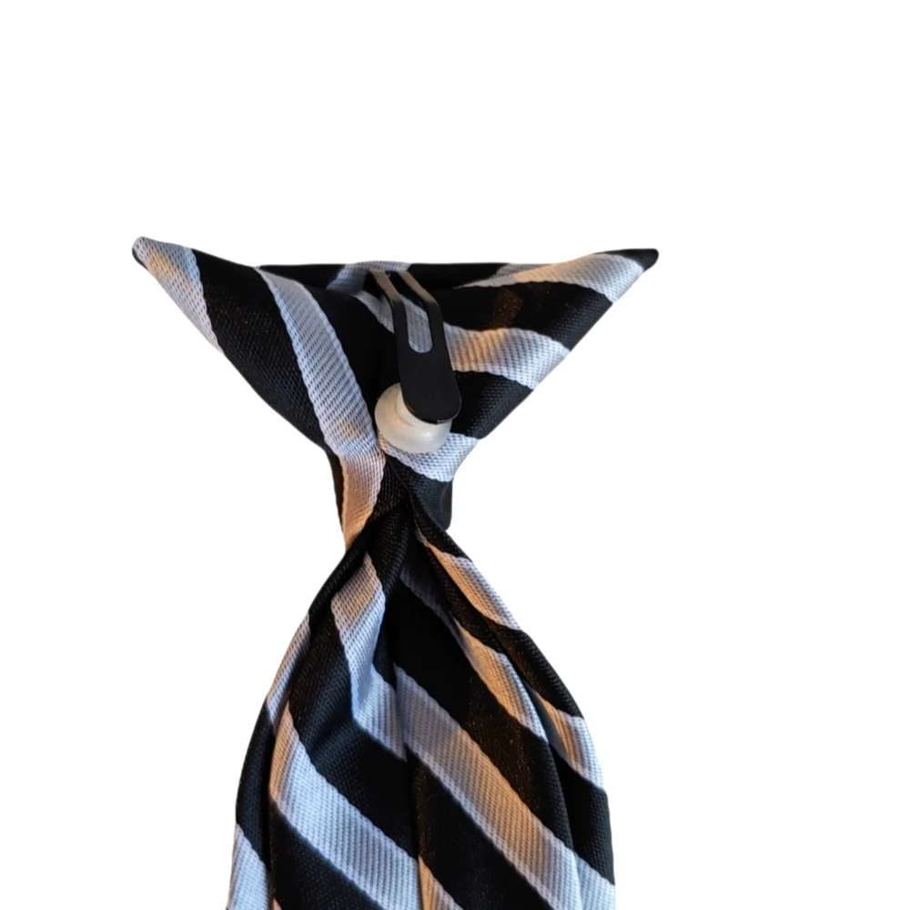 Boys Black and Silver Clip On Tie